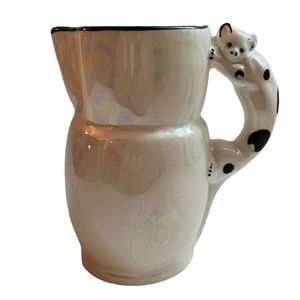MEOW! 😻Vintage Czechoslovakia Porcelain Lusterware Cat Handle Pitcher Jug